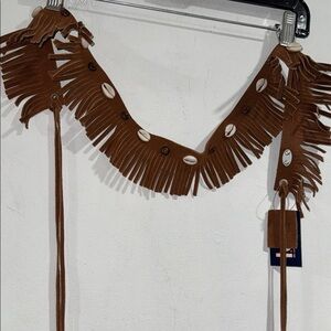 Lei Brown Leather Belt with Fringe Detail boho festival bohemian vintage NEW